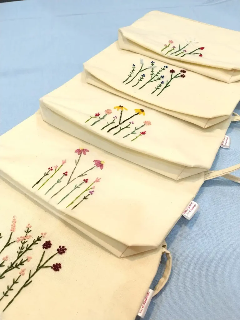Floral embroidery pouches