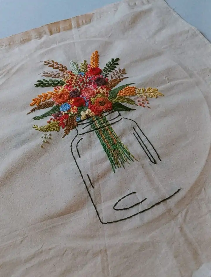floral design hand embroidered bag